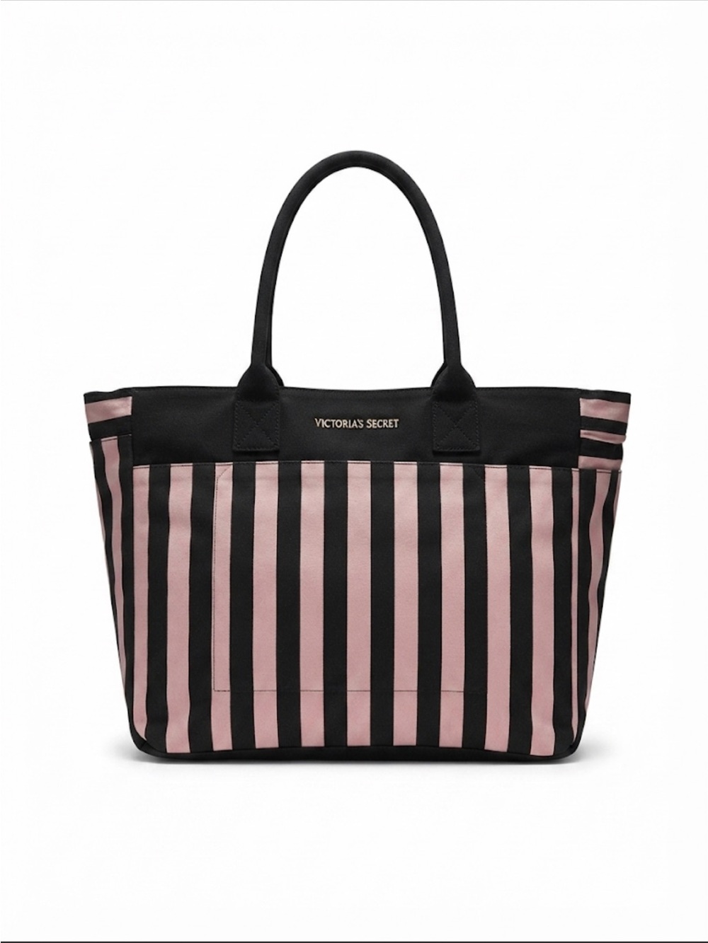 Victoria's Secret Black and Pink Vertical Stripe Tote - Picture 1 of 1
